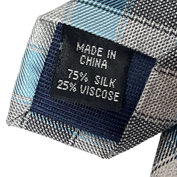 Michael Kors Tie Mens Silk Blend Necktie Blue Gray Plaid Checkered Work Business - Picture 6 of 10